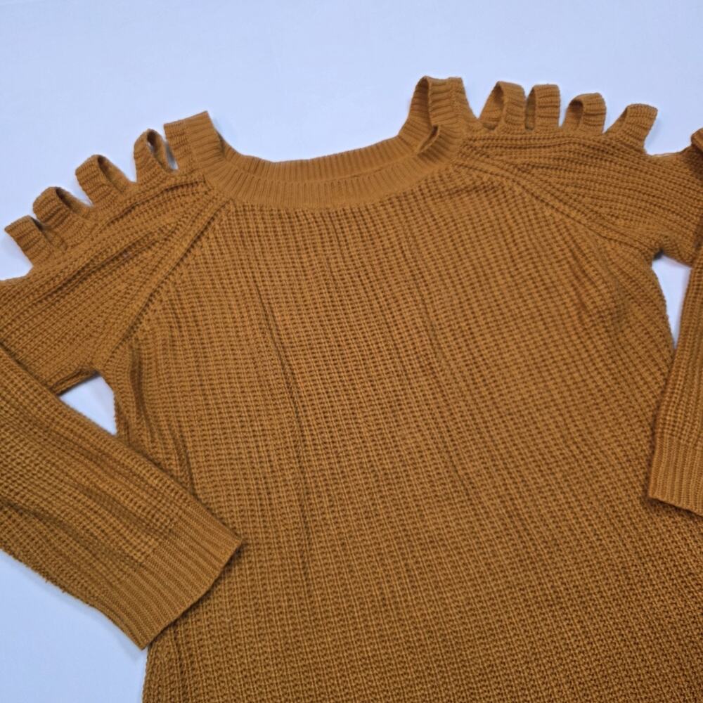 Questions Burnt Orange Knitted Women's Sweater w/Cold Shoulder /Cutout Sleeves